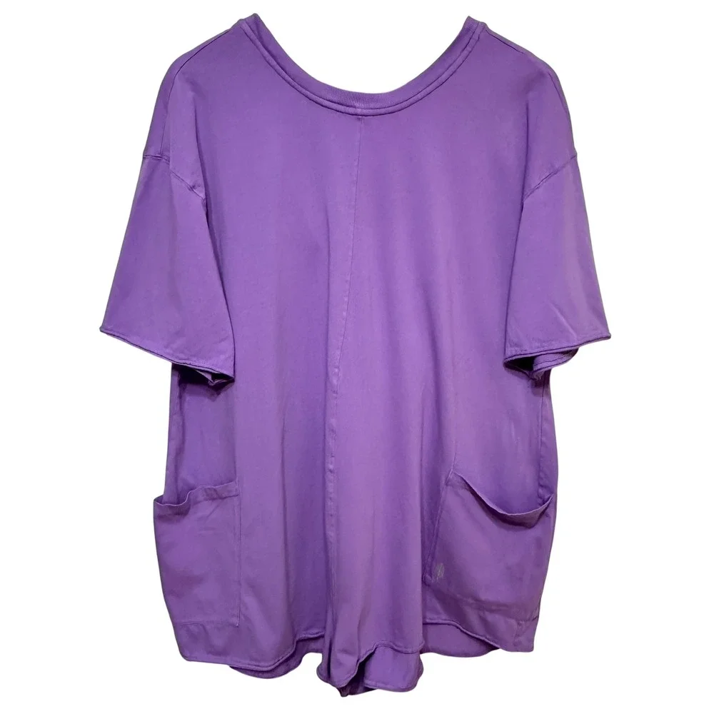 Free People FP Movement Purple Hot Shot Romper Large Short Sleeve Casual Lounge